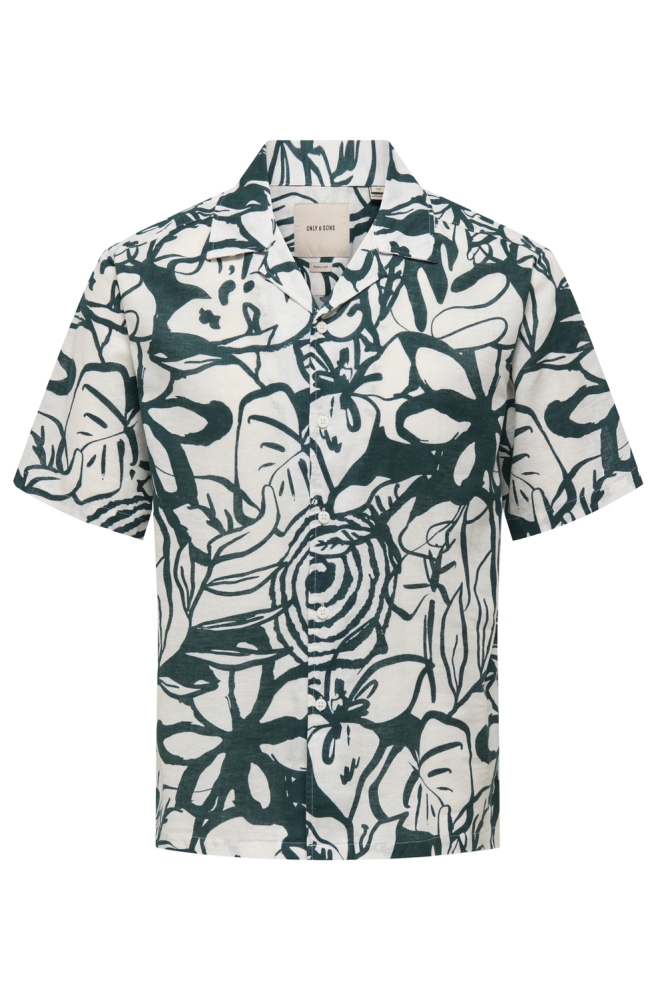 ONSCAIDEN REG FIT AOP SHIRT 22032833 ANTIQUE WHITE/DARK SEA